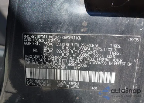 2005 Toyota Rav4 z USA, uszkodzony, nr VIN JTEHD20V256043818